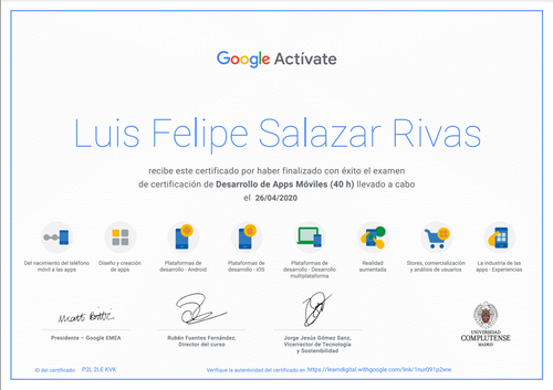 Certificado Desarrollo Apps Móviles Google