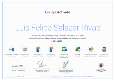 Certificado Desarrollo Apps Móviles Google