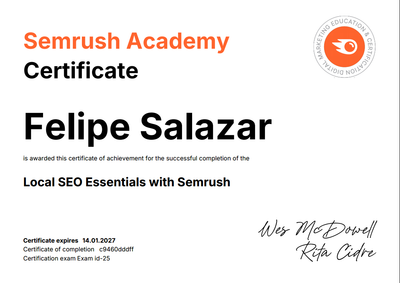 Certificado Local SEO Essentials Semrush