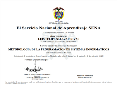 Certificado Metodología de Programación SENA