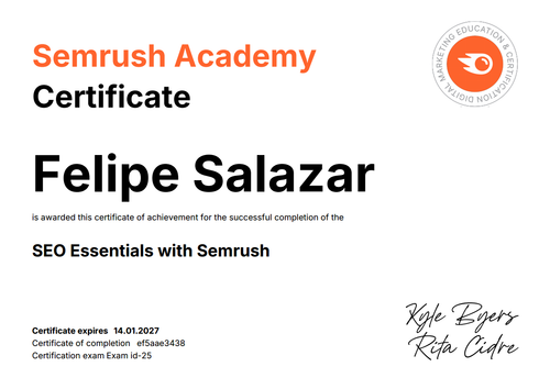 Certificado SEO Essentials Semrush